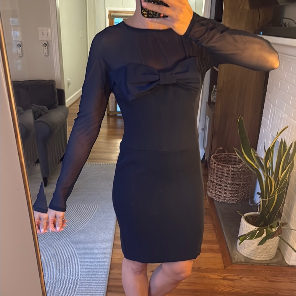 Elegant Navy Sheer Sleeve cocktail Dress